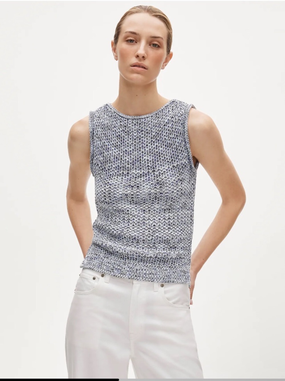 J. Crew Space-Dyed Sweater Tank - white Blue Multi